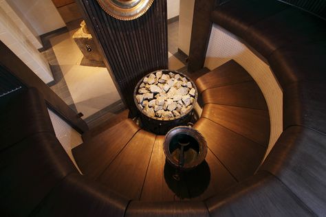 Round Sauna, Majestic Castle, Sauna Heater, Sauna Design, Outdoor Sauna, Sauna Room, Electric Heater, Rooftop Garden, Dark Interiors