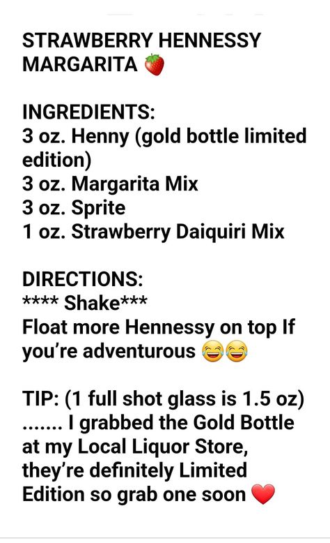 Hennessy Margarita Recipe, Drinks With Hennessy Recipe, Strawberry Hennessy Drink Recipe, Strawberry Hennessy Margarita Recipe, Mixed Drinks Hennessy, Strawberry Hennessy Lemonade Drink Recipe, Strawberry Hennessy, Strawberry Lemonade Hennessy Drink, Hennessy Drinks