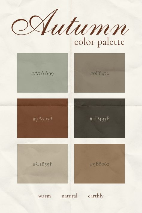 Canva Color Palette Codes Fall, Muted Fall Color Palette, Muted Autumn Color Palette, Color Palette Muted, Wallpaper Autumn Aesthetic, Color Palette Autumn, Aesthetic Fall Wallpaper, Fall Color Pallet, Palette Autumn