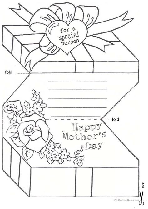 Mother´s Day Card - English ESL Worksheets Mum Activities, Mothers Day Coloring Cards, Mothers Day Card Template, Mother's Day Printables, Mother's Day Activities, Mother Card, Happy Mother's Day Card, Activities Games, Mothers Day Crafts For Kids