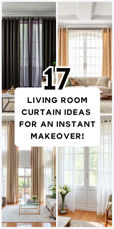 Make your living room a showstopper with these 17 curtain ideas. Choose from chic designs and unique patterns that bring out the best in any room! Curtains Dos And Dont, Curtain Layering Ideas Living Room, Beige Walls Curtain Ideas, Living Room Designs Windows, Curtain For Living Room Ideas, Curtain Decor Living Room, Living Room Curtains Ideas Color Schemes, Living Room Drapes Ideas, Curtain Rods Ideas