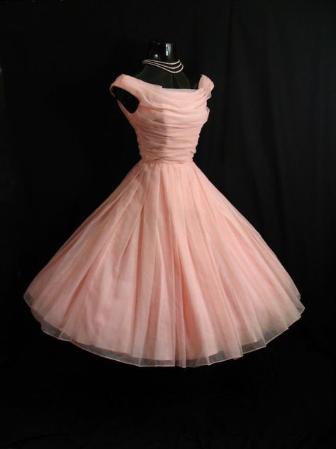 1950s Formal Dress, 1950's Dresses, 50s Prom Dresses, 1950s Prom Dress, Chiffon Party Dress, Dresses Pink, 50s Dresses, 1950s Dress, Prom Wedding