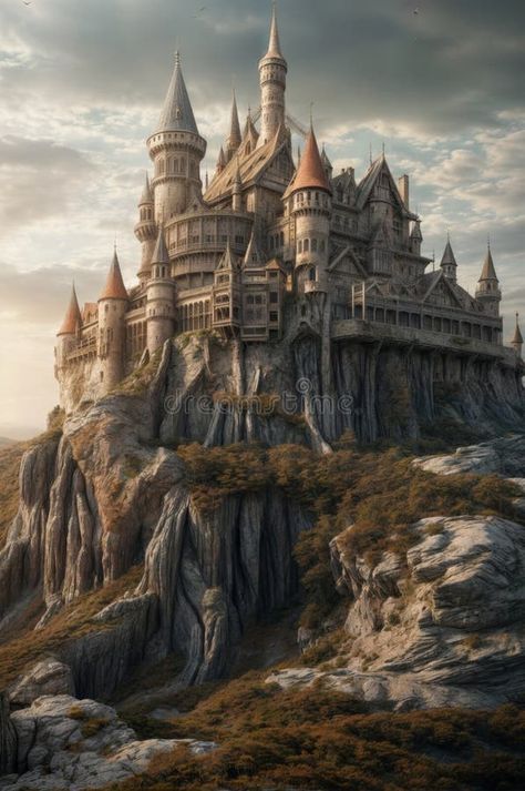 Magic castle in the mountains. Fairytale castle in the mountains royalty free stock photos Royalty Castle, Castle Architecture, Castle Project, House Tree, Magic Castle, Tower House, Fairytale Castle, Fantasy Castle, Medieval Fantasy