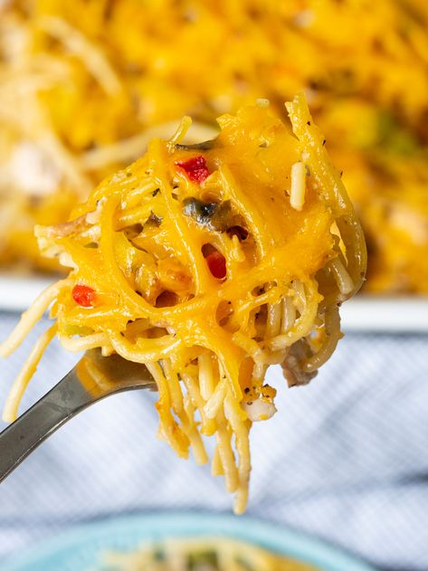 Chicken Spaghetti Casserole?utm_source=12tomatoes Cheesy Chicken Spaghetti Bake By 12 Tomatoes, Cheesy Chicken Spaghetti Bake 12 Tomatoes, Cheesy Chicken Spaghetti Bake, Chicken Spaghetti Bake, Food Casseroles, Baked Chicken Spaghetti, Pasta Casseroles, Spaghetti Bake, Spaghetti Casserole Recipe