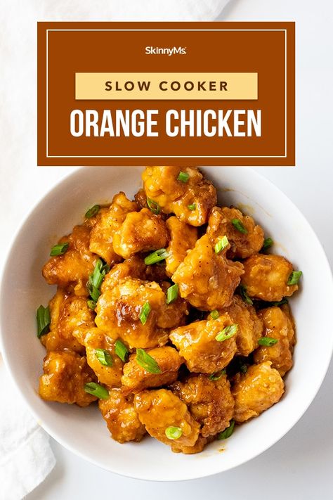 Orange Chicken Crockpot, Skinnyms Recipes, Slow Cooker Orange Chicken, Chicken Bits, Crockpot Favorites, Healthy Orange Chicken, Orange Chicken Crock Pot, Healthy Asian, Chicken Crockpot