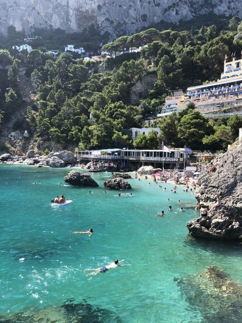 Capri Beach Clubs 2019 Edition ~ Lylita's Way Capri Beach, Capri Italia, Italy Beaches, Magic Places, Beach Clubs, Clear Blue Water, Capri Italy, Italy Aesthetic, Future Travel