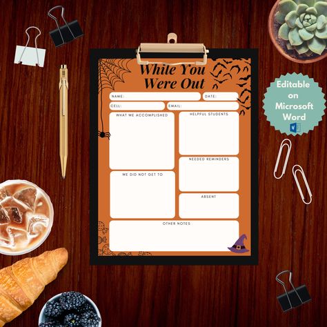 Looking for a substitute teacher note to use this spooky season? Check out this editable substitute note download! Excited to share the latest addition to my #etsy shop: Substitute Teacher Note | Fall | Spooky | October | Halloween | Printable | Digital Download | Sub Plans | Seasonal | Sub Binder #halloweenteacher #halloweenclassroom #spookyclassroom #substitutenote #substituteteacher #substituteplans #substitutebinder Substitute Teacher Bag, Substitute Report, Substitute Binder, Sub Binder, Spooky October, Substitute Plans, Halloween Classroom, Teacher Bags, October Halloween