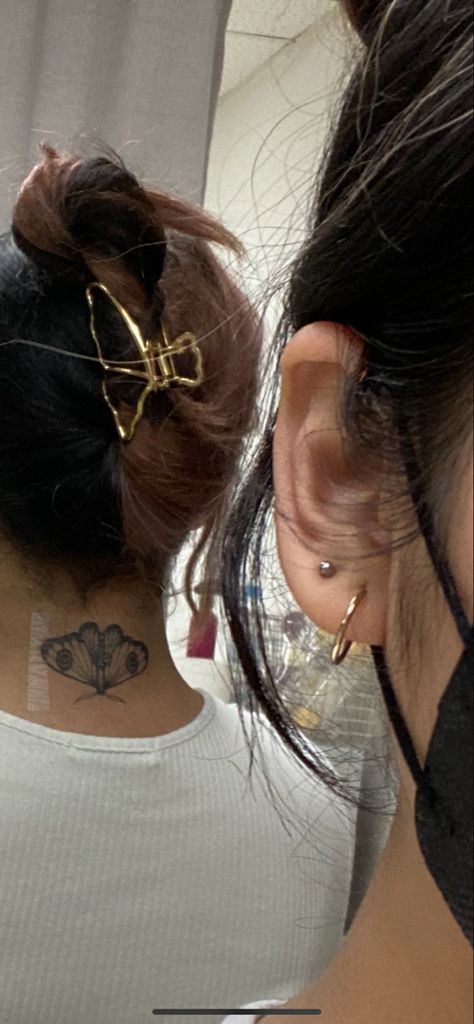 upside down moth tattoo Moth Tattoo Behind Ear, Moth Tattoo Ideas, Tattoo Behind Ear, Back Of Neck Tattoo, Moth Tattoo, The Ear, Neck Tattoo, Ear Tattoo, Behind Ear Tattoo