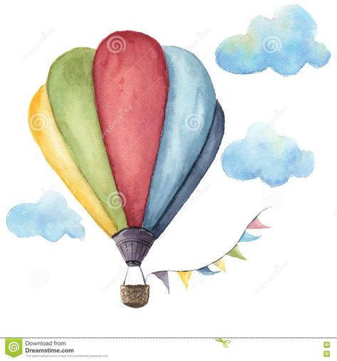 Illustration about Watercolor hot air balloon set. Hand drawn vintage air balloons with flags garlands and retro design. Illustrations isolated on white background. Illustration of summer, illustration, flight - 79812456 Watercolor Hot Air Balloon, Hot Air Balloons Art, Balloon Illustration, Balloon Painting, Watercolor Paintings For Beginners, Design Illustrations, Watercolor Paintings Easy, Vintage Air, Watercolor Art Lessons