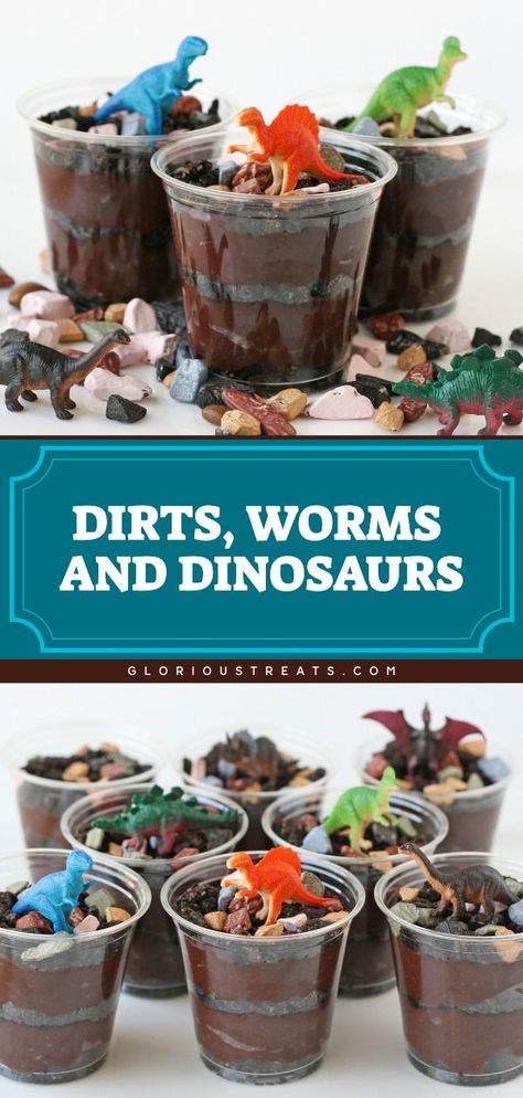 Halloween Dinosaur Cake, Dinosaur Brownies, Toy Dinosaurs, Halloween Treats To Make, Dirt Pudding, Great Dinner Recipes, Chocolate Rocks, Dirt Cake, Dinosaur Cookies