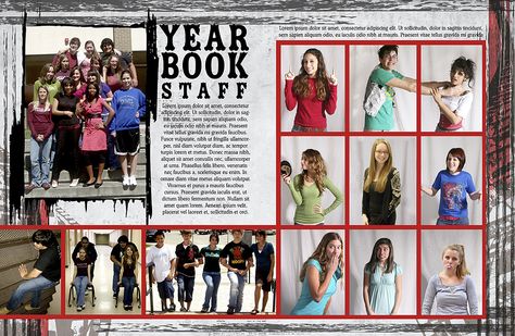 A yearbook staff page Student Life Yearbook, Teaching Yearbook, Middle School Yearbook, Yearbook Template, Yearbook Class, Yearbook Staff, Yearbook Spreads, Yearbook Layouts, Yearbook Pages