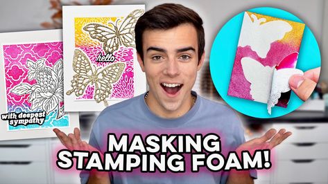 Simon Hurley shares how to mask stamping foam for shaped stamped images on your cardmaking projects! This hack makes Stamping Foam even more versatile. #cardmaking #stamping #crafts Stamping Foam, Envelope Punch Board Projects, How To Make Foam, Stamping Techniques Card Tutorials, Simon Hurley, Rubber Stamping Techniques, Card Making Video Tutorials, Stencils Tutorials, Foam Stamps