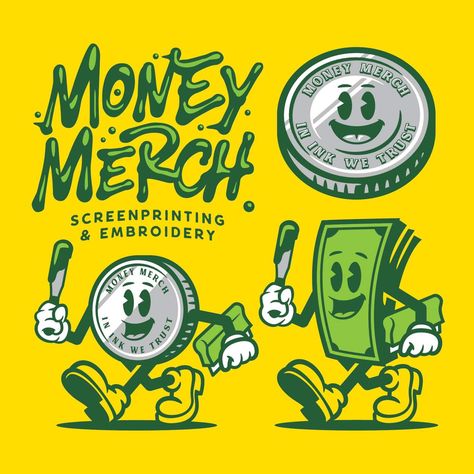 Duffy Design Co on Instagram: “Working on some new designs for the legends at @money.merch . . . #logo #mascot #mascotlogo #logomarks #logotoons #illustration…” Money Design Art Creative, Money Art Design, Money Character, Money Design Art, Food Mascot, Brand Mascot, Vintage Mascot, Retro Mascot, Mascot Illustration