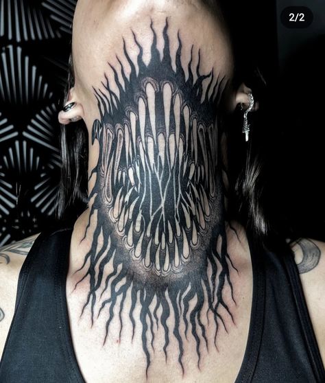 Lower Jaw Tattoo, Creepy Mouth Tattoo, Monster Teeth Tattoo, Gothic Throat Tattoo, Goth Throat Tattoo, World Serpent Tattoo, Neck Tattoos Men, Throat Tattoo Men, Hacker Tattoo