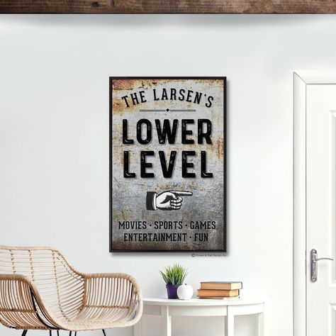 Basement Game Room Ideas, Basement Signs, Family Room Wall, Family Room Wall Decor, Basement Decoration, Game Room Wall Decor, Basement Games, Recreation Room, Game Room Wall Art