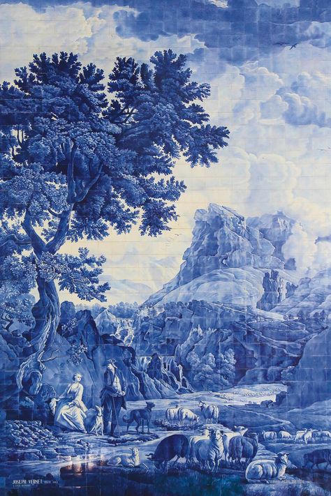 Azulejos Tiles, Portuguese Tile, Portuguese Tiles, Romantic Art, Blue Ceramics, Tile Art, Blue Aesthetic, Versailles, The Public