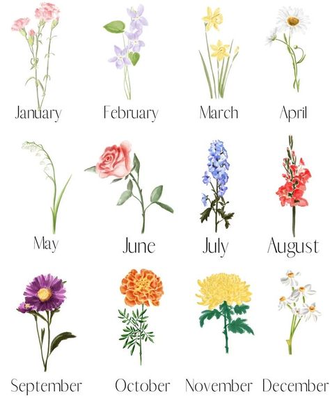 Birth Flower Color Tattoos, Birth Flower Tattoos With Color, Colored Birth Flower Tattoo, Birth Month Flower Chart, Birth Flower Gifts, October Flowers Birth, Watercolor Birth Flower Tattoo, Family Birth Month Flower Tattoos, Birth Month Flower Tattoos Bouquet