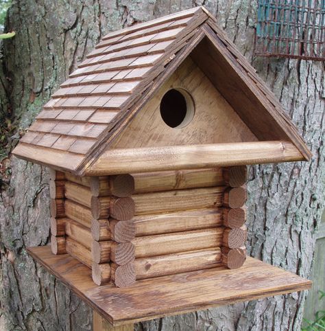 Hand+made+Stained+log+cabin+wooden+wood+rustic+shingled+by+rcdshop Cabin Hotel, Shingled Roof, Bird House Plans Free, Birdhouse Projects, Wooden Bird Feeders, Homemade Bird Houses, Bird Houses Ideas Diy, Log Cabin Ideas, Log Cabin Rustic