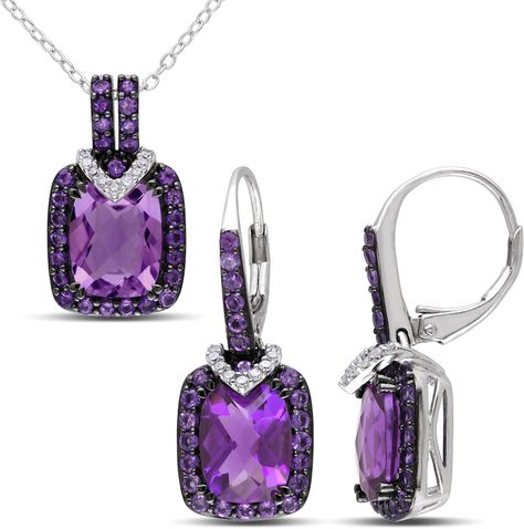 Dress Boutiques, Everything Purple, Purple Things, Halo Necklace, Purple Jewelry, All Things Purple, Amethyst Earrings, My Favorite Color, Diamond Drop Earrings