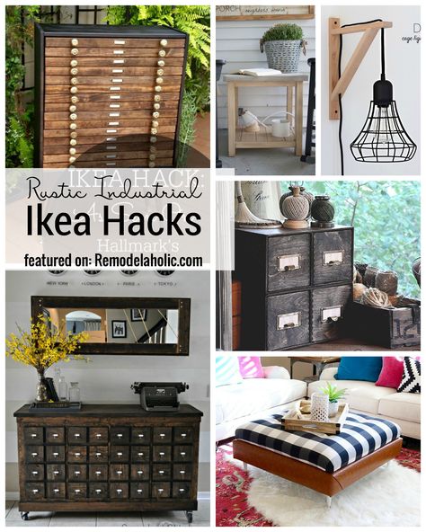 Rustic Industrial IKEA hacks for each room in your home featured on Remodelaholic.com Industrial Ikea, Ikea Industrial, Easy Ikea Hack, Ikea Hack Ideas, Diy Rustic Decor, Floating Shelves Diy, Furniture Hacks, Cheap Furniture, Diy Life