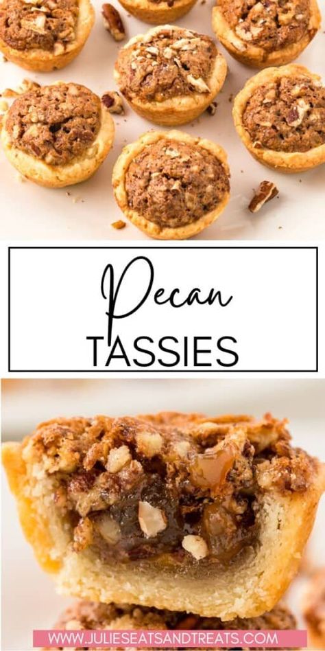 Nut Tassies, Pecan Tassie Recipe, Bite Size Pecan Pie, Pecan Tarts Mini, Tassies Recipe, Pecan Desserts Recipes, Pastry Cups, Pecan Tassies, Pecan Pie Bites