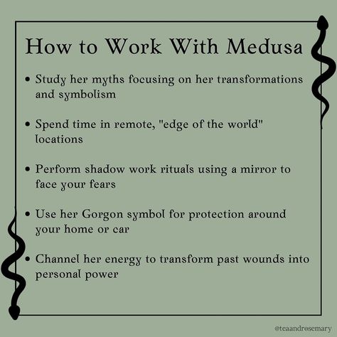 Ready to dive deep into the myths of Medusa? 🐍✨ She’s more than just a monster – she’s a symbol of transformation, power, and protection. Swipe through to see how you can work with her energy and tap into your inner strength⚡️ I’m going LIVE tomorrow (Thursday) at 6pm EST on the group to chat about Medusa, her lore, and my personal experiences working with her. Plus, we’ll open up the floor for a Q&A on any topic! Drop JOIN in the comments for the link👇 #Medusa #medusagorgon #greekmythology... Medusa Deity Offerings, Working With Medusa, Medusa Witchcraft, Medusa Symbolism, Medusa Goddess, Medusa Greek Mythology, Going Live Tomorrow, Dark Devil, Lunar Witch