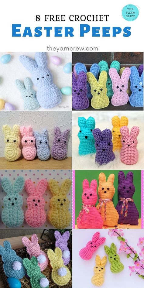 8 Free Crochet Easter Peep Patterns you can crochet right now. Easter toy patterns curated by The Yarn Crew. #freecrochetpatterns #amigurumipatterns #crochetpatterns #freecrochet #amigurumi #amigurumidoll #crochettoys #crochetforbaby #easterpeeps #eastertoys Easter Crochet Patterns Free, Crochet Animal Amigurumi, Crochet Easter, Crochet Bunny Pattern, Easter Crochet Patterns, Easter Toys, Crochet Rabbit, Crochet Amigurumi Free Patterns, Crochet Amigurumi Free