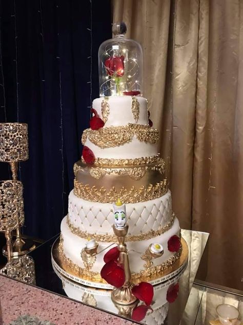 Quince Cake Red And Gold, Beauty And The Beast Quince Cake, Beauty And The Beast Sweet 16 Cake, Red And Gold Sweet 16 Dresses, Bell Quinceanera Theme, Quinceanera Beauty And The Beast Theme, Beauty And The Beast Quinceanera Cake, Quince Cakes Red, Beauty And The Best Quinceanera Theme