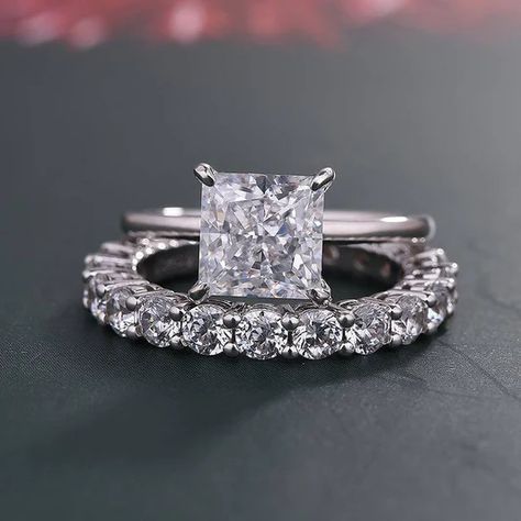 Solitaire Wedding Set, Cushion Cut Wedding Rings, Wedding Rings Emerald Cut, Couples Ring, Wedding Rings Princess Cut, Moissanite Ring Set, Diamond Bridal Ring Sets, Simulated Diamond Rings, Diamond Wedding Rings Sets