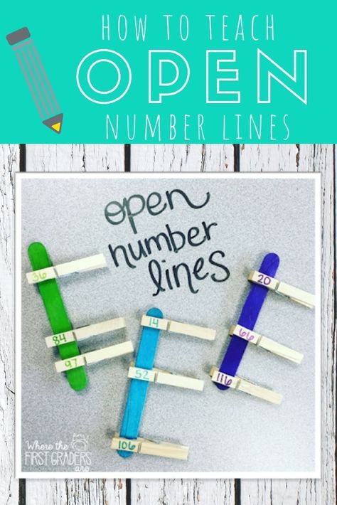 Working with open number lines is a fantastic way for first grade students to develop a deep understanding of number sense and prepare them for more complicated mental math problems in the future.  Read about all the ways I have students practice addition, subtraction, and more by using open number lines during guided math, mini-lessons, or as independent practice. Open Number Line, Number Lines, Teaching Third Grade, Math Interactive Notebook, Teaching Numbers, Math Manipulatives, Math Strategies, Teaching Students, Teaching First Grade