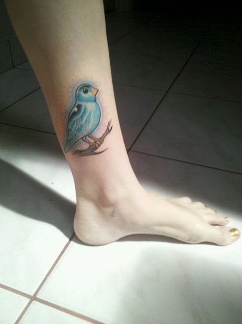 Blue canary tattoo Song Bird Tattoo, Songbird Tattoo, Blue Canary, Birdhouse In Your Soul, They Might Be Giants, Watch Over Me, Human Canvas, Bird Tattoo, Cute Bird