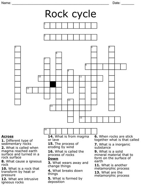 Rock cycle Crossword Types Of Rocks Worksheet, Rock Cycle Worksheet, Rock Cycle Diagram, Rocks Worksheet, Types Of Rocks, Mars And Earth, Subduction Zone, Igneous Rocks, Adding Fractions