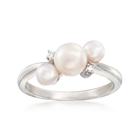 Mikimoto "Bubbles" 4-6mm A+ Akoya Pearl Ring with Diamond Accents in 18kt White Gold | Ross-Simons Akoya Pearl Ring, The Bling Ring, Pearl Birthstone, Pearl Jewelry Design, Precious Gemstones Jewelry, Pearl And Diamond Ring, Fine Jewelery, Jewels Rings, Best Engagement Rings