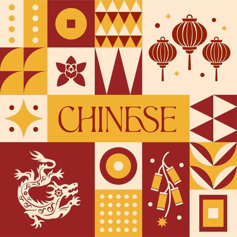 Chinese lunar new year seamless pattern ... | Premium Vector #Freepik #vector Modern Chinese Graphic Design, Lunar New Year Illustration, Chinese New Year Pattern, Lunar New Year Design, Chinese Pattern Design, Modern Chinese Design, Cny 2025, New Year Packages, Chinese Dragon Art