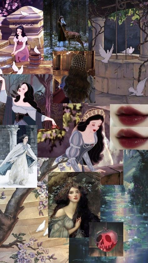 Snow White With Long Hair, Snow White Collage, Snow Queen Aesthetic, Snow Queen Movie, Snow White Aesthetic, Snow White Wallpaper, Queen Snow White, Snow White Hair, Snow White Queen