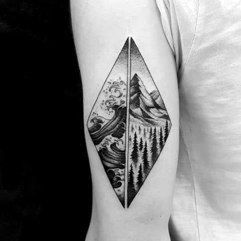 40 Mountain Wave Tattoo Ideas For Men - Nature Designs Mountain Wave Tattoo, Zee Tattoo, Wave Tattoo Ideas, Kurt Tattoo, Dr Tattoo, Tattoo Fairy, Wave Tattoo Design, Nature Designs, Sea Tattoo