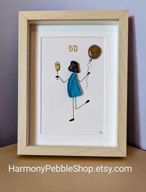 It's personalized sea glass pebble art 50th Birthday picture - perfect gift for your family members or best friend on their Birthday Day. This 50th Birthday Present made for you by HarmonyPebbleShop - a unique, framed, one of a kind pebble & sea glass artwork. Sea Glass Artwork, 50th Birthday Presents, Birthday Picture, Birthday Gift For Friend, Picture Gifts, Glass Artwork, Happy Birthday Gifts, Art Birthday, 50th Birthday Gifts