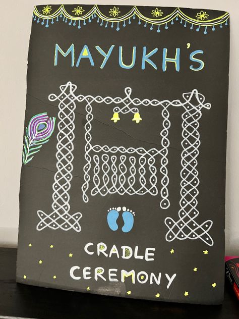 Cradle Ceremony Return Gift Ideas, Cradle Ceremony Welcome Board, Namakaranam Decoration, Cradle Decoration, Indian Diy, Indian Baby Shower Decorations, Naming Ceremony Decoration, New Baby Pictures, Cradle Ceremony