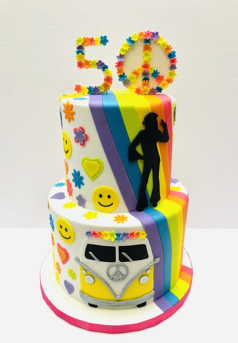 60’s theme hippie cake 70 Theme Cake 70s Party, 70s Birthday Cake Ideas, 60s Birthday Cake Ideas, 60s Themed Cake Ideas, 70s Theme Bday Cake, 60s Theme Birthday Cake, 60s Themed Cake, Birthday Cake 70s Theme, 60s Birthday Cake