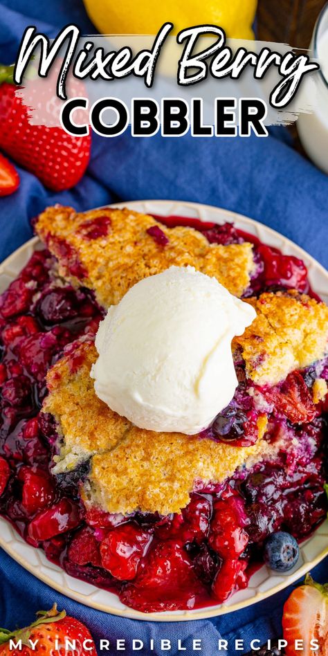 mixed berry cobbler Easy Strawberry Cobbler, Strawberry Cobbler Recipe, Strawberry Cobbler Recipes, Mixed Berry Cobbler, Berry Cobbler Recipes, Dessert For Summer, Buttermilk Biscuit, Strawberry Cobbler, Grandma's Recipes