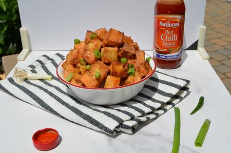 Airfryer Bang Bang Tofu - EatsByRamya Bang Bang Tofu, Chipotle Sofritas, High Protein Vegetarian, Tofu Sauce, Bang Bang Sauce, Protein Vegetarian, Cooking Tofu, Bang Bang Shrimp, How To Press Tofu