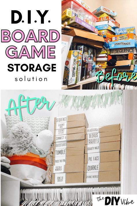 DIY Board Game Storage - The DIY Vibe Playroom Diy, Board Game Collection, Board Game Box, Board Games Diy, Board Game Storage, Into Books, Board Game Organization, Game Organization, Build Projects