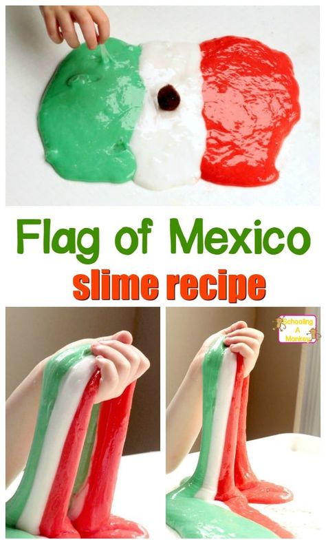 Mexico Crafts, Fun Slime, Homemade Slime, Slime Craft, Mexican Crafts, Mexican Flag, Mexican Flags, Mexico Flag, 5 De Mayo