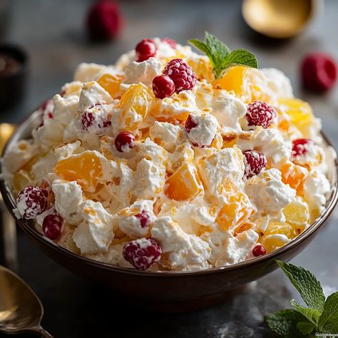 Ambrosia Salad Recipe with Fruit Cocktail Fruit Salad With Fruit Cocktail, Fruit Cocktail Salad, Cocktail Salad, Ambrosia Salad Recipe, Jelly Salad, Recipes With Fruit Cocktail, Fruit Salad With Marshmallows, Ambrosia Recipe, Ambrosia Fruit Salad