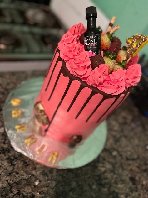 Tequila Rose Cake, Pink Tequila, Moms 60th, Tequila Rose, Creative Birthday, Bday Cake, Rose Cake, Birthday Cakes, Cake Ideas