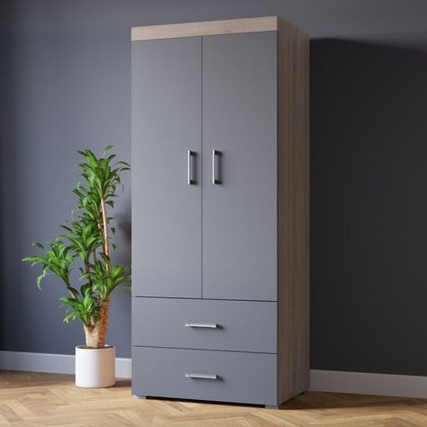 BASIC FREE eBay Template by Finest Design 2 Door 2 Drawer Wardrobe in GREY & Sonoma Oak Effect Bedroom Furniture Storage PERTH 2 Door 2 Drawer War... Check more at https://graysonchambers.co.uk/product/2-door-2-drawer-wardrobe-in-grey-sonoma-oak-effect-bedroom-furniture-storage/ Walldrope Designs, Metal Almirah Designs, 2 Door Wardrobe Design, Double Door Wardrobe Design, Wardrobe 2 Door, Oak Bedroom Furniture Sets, Walk In Closet Inspiration, Almirah Design, Grey Wardrobe