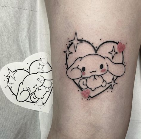 Cinnamoroll Tattoo, Tatuaje Hello Kitty, Kpop Tattoo, See Tattoo, Grunge Tattoo, Goth Tattoo, Hello Kitty Tattoos, Kawaii Tattoo, Cute Little Tattoos