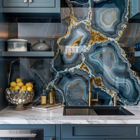 Elevate your kitchen with our geode-inspired backsplash, showcasing mesmerizing crystalline patterns in vibrant hues. Add depth and character to your culinary space with this unique design that's sure to spark conversation and admiration. Conceptual AI Art Follow @ecosapiens for more! Hotel Beach, Luxurious Interior Design, Epoxy Countertop, Natural Homes, Luxurious Interior, Geode Art, Horse Stuff, Retro Kitchen, Beach Resort