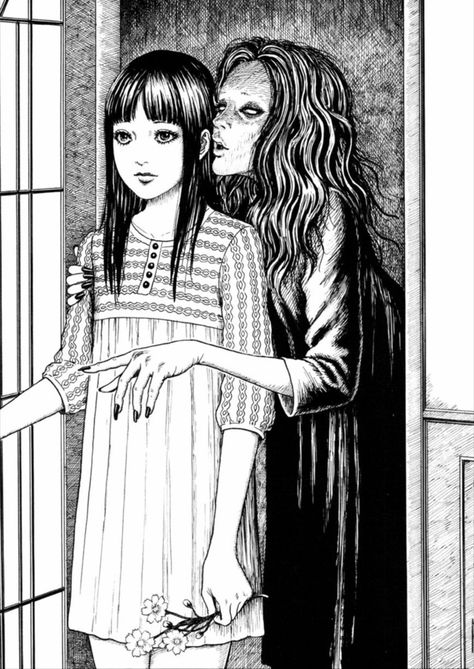 Junji Ito Panels, Whispering Woman, Arte Peculiar, Japanese Horror, Eye Sketch, Magic Aesthetic, Junji Ito, Manga Artist, Scary Art