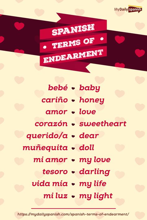 Want to learn how to call your loved ones in Spanish? Choose some sweet nicknames and terms of endearment in this #SpanishVocabulary lesson! Spanish Terms Of Endearment, Spanish Help, Spanish Notes, Useful Spanish Phrases, Spanish Words For Beginners, Basic Spanish Words, Learn To Speak Spanish, Spanish Basics, Learning Spanish Vocabulary